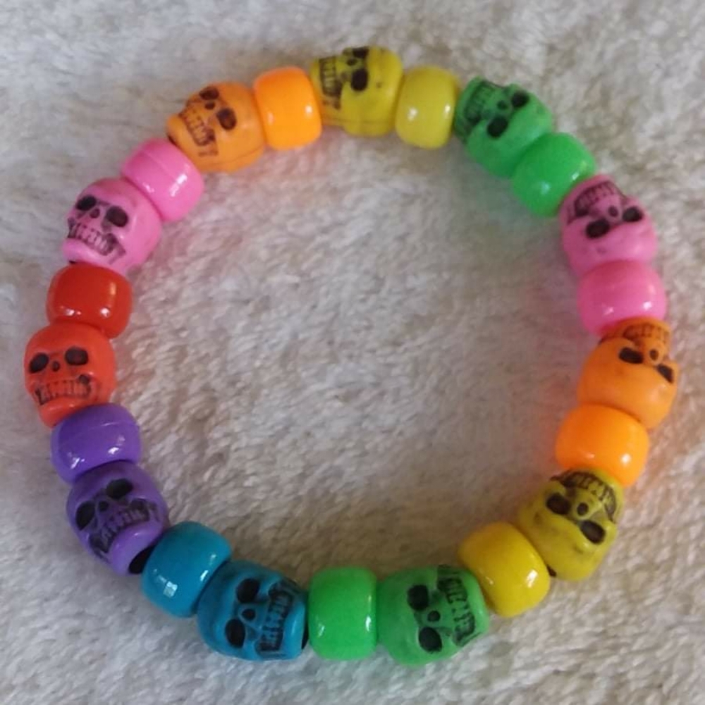rainbow skull kandi bracelet - Picture 5 of 7